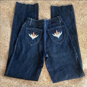 70s Vintage High Waisted Jeans with embroidery